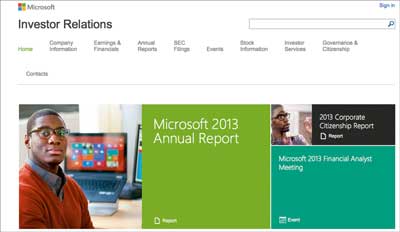 Microsoft's IR website