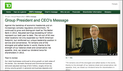 TD Bank annual report CEO message