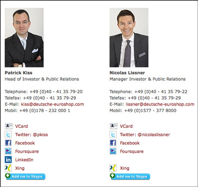 Deutsche EuroShop contacts page